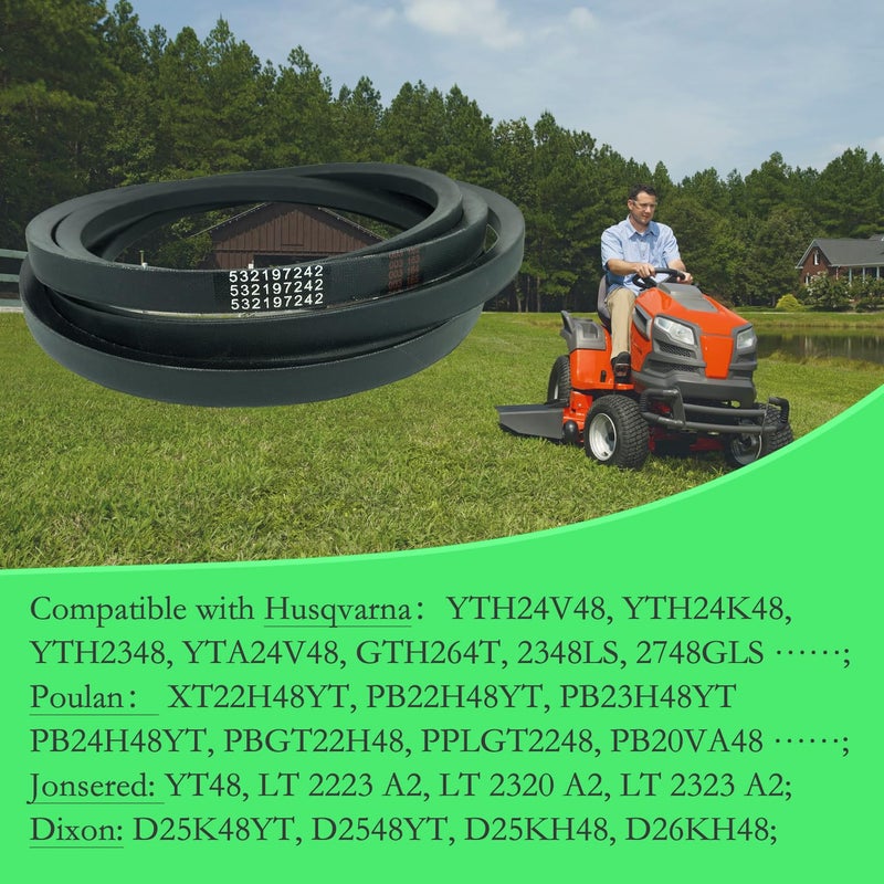 CTPOWER Replaces 532197242 Lawn Mower Deck Belt for Husqvarna YTH24V48 YTH24K48 YTH2348 YTA24V48 48 Inch 197242 Craftsman Poulan/Aramid Cord / 138.20 inches - Image 5